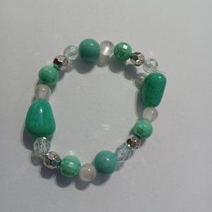 Green Faux Turquoise Handmade Stretch Bracelet